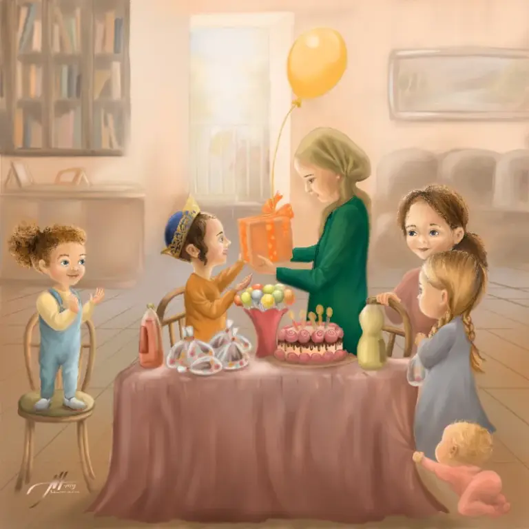 מסיבת יום הולדת משפחתית, איור לספר ילדים של נחמי הברפלד
