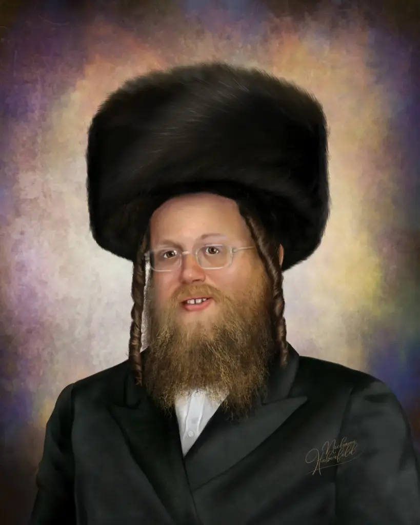 דיוקן הרב קינד זצ"ל, ציור דיגיטלי בעבודת יד של נחמי הברפלד